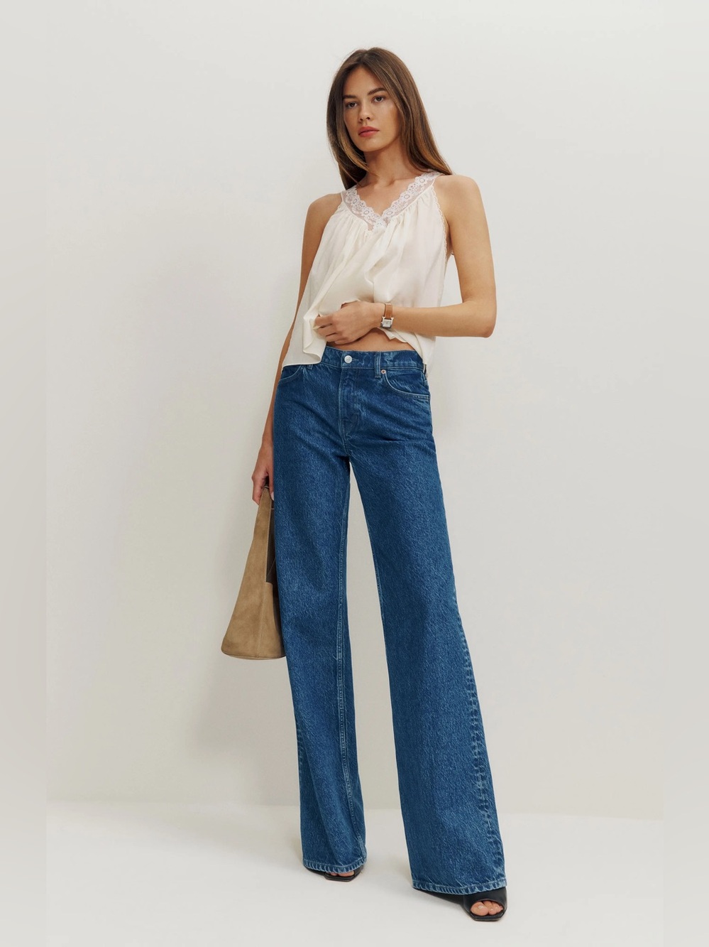 NWT Reformation Cary Low Rise Slouchy Wide Leg Jeans in Cleary Denim Size 25